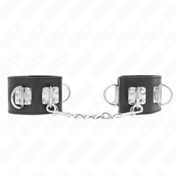 Menottes bondage multipositions à cadenas — cuirette 5,5 cm noire — vue 2