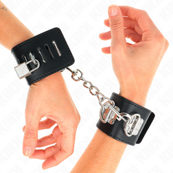 Menottes bondage multipositions à cadenas — cuirette 5,5 cm noire