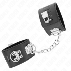 Menottes bondage multipositions à cadenas — cuirette 5,5 cm noire — vue 3