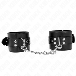 Menottes bondage cuirette noire — bracelet large 6 cm fermeture boucle — vue 2