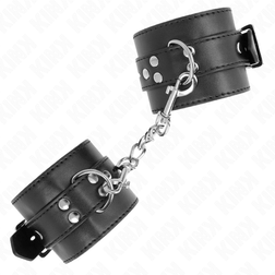 Menottes bondage cuirette noire — bracelet large 6 cm fermeture boucle — vue 3