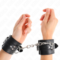 Menottes bondage cuirette noire — bracelet large 6 cm fermeture boucle