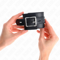 Menottes bondage cuirette noire — bracelet large 6 cm fermeture boucle — vue 4