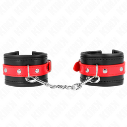Menottes bondage cuirette noire — ceinture rouge accent bracelet 6 cm — vue 2