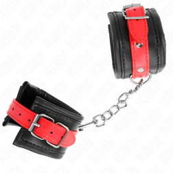 Menottes bondage cuirette noire — ceinture rouge accent bracelet 6 cm — vue 3