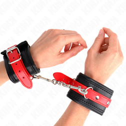 Menottes bondage cuirette noire — ceinture rouge accent bracelet 6 cm
