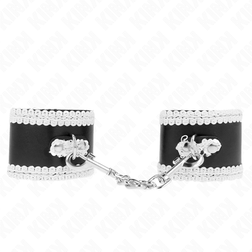 Menottes bondage dentelle blanche sur simili noir — vue 2