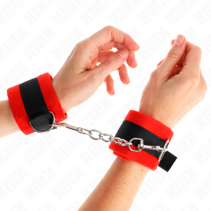KINK MANCHETTES DEBUTANT EN FOURRURE NOIR ROUGE 30 X 7 CM