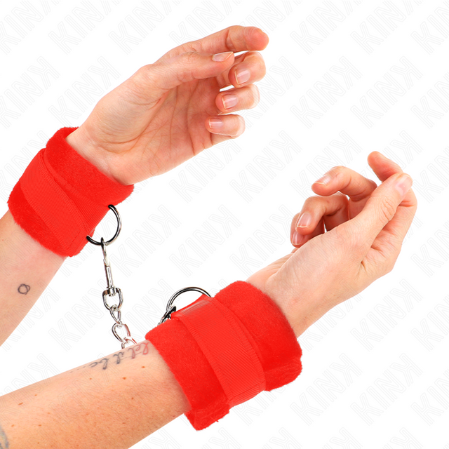 KINK MANCHETTES DEBUTANT EN FOURRURE ROUGE 30 X 7 CM