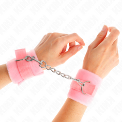 Manchettes Sissy débutant fourrure rose avec chaîne — Kink