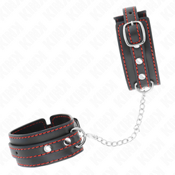 Mini menottes bondage poignets fins — cuirette noire doublure rouge 14-24 cm — vue 3