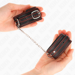 Mini menottes bondage poignets fins — cuirette noire doublure rouge 14-24 cm — vue 4