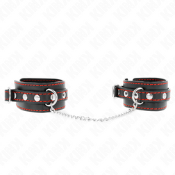 Mini menottes bondage poignets fins — cuirette noire doublure rouge 14-24 cm — vue 2