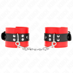 Menottes bondage cuirette rouge — ceinture noire et bracelet large 6 cm — vue 2