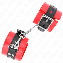 Menottes bondage cuirette rouge — ceinture noire et bracelet large 6 cm — vue 3