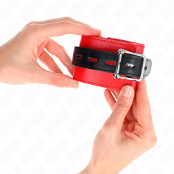 Menottes bondage cuirette rouge — ceinture noire et bracelet large 6 cm — vue 4
