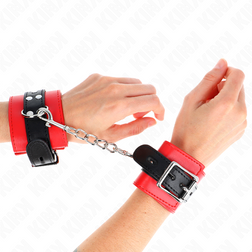 Menottes bondage cuirette rouge — ceinture noire et bracelet large 6 cm
