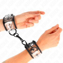 Menottes bondage transparentes — sangle claire ajustable en PVC transparent vu de face