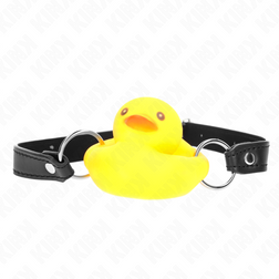 Bâillon modèle canard de bain jaune silicone en Silicone jaune pour le plaisir intime.