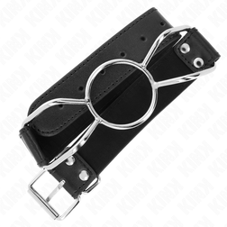 Vue de profil de l'accessoire Bâillon araignée métallique sangle noire L