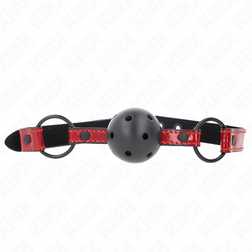 Bâillon boule respirant noir 4,5 cm sangle noire et rouge — Kink vu de face