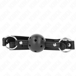 Bâillon boule 4,5 cm noire — sangle en — Kink en Cuir végan noir vu de face
