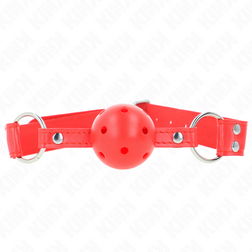 Bâillon balle dure creuse rouge 4,5 cm sangle rouge — Kink vu de face