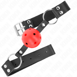 Bâillon boule silicone rouge 4 cm sangle rouge double rivet — Kink — vue 3
