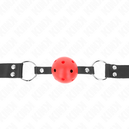 Bâillon boule silicone rouge 4 cm sangle rouge double rivet — Kink — vue 4