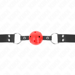 Bâillon boule silicone rouge 4 cm sangle cuir noir double rivet — Kink — vue 4
