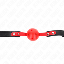 Bâillon boule silicone rouge 4 cm sangle simili-cuir noire — Kink