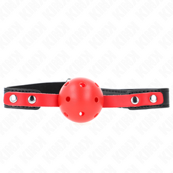 Bâillon boule silicone rouge 4 cm sangle simili-cuir noire — Kink — vue 3