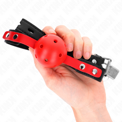 Bâillon boule silicone rouge 4 cm sangle simili-cuir noire — Kink — vue 2