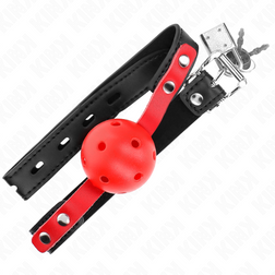 Bâillon boule silicone rouge 4 cm sangle simili-cuir noire — Kink — vue 4