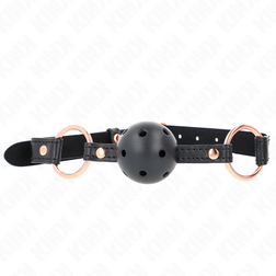 Bâillon boule respirante noire 4 cm anneaux or rose — Premium — vue 3