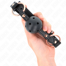 Bâillon boule respirante noire 4 cm anneaux or rose — Premium — vue 4