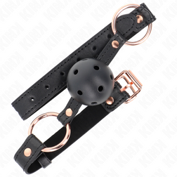 Bâillon boule respirante noire 4 cm anneaux or rose — Premium — vue 2