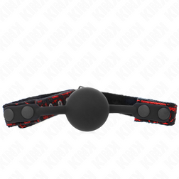 Bâillon boule silicone 4 cm sur sangle cloutée noire et rouge