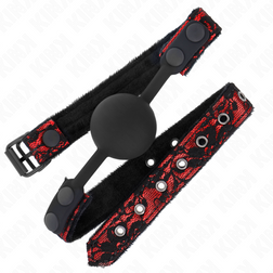 Bâillon boule silicone 4 cm sur sangle cloutée noire et rouge — vue 3