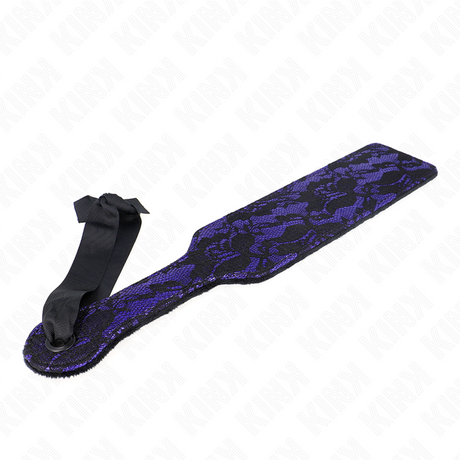 Détail de la base de l'accessoire Paddle fessée violette dentelle noire