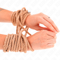 Corde shibari chanvre naturel 5 mètres avec embouts métal — vue de profil