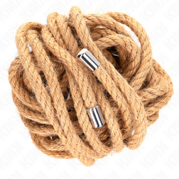 Corde shibari chanvre naturel 5 mètres avec embouts métal — vue de face