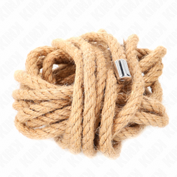 Corde shibari chanvre naturel 5 mètres avec embouts métal — gros plan