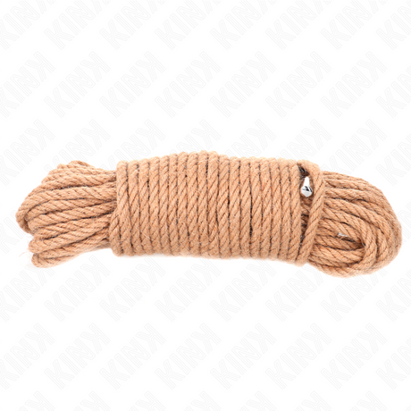 Corde shibari chanvre naturel 20 m embout métal — vue de profil