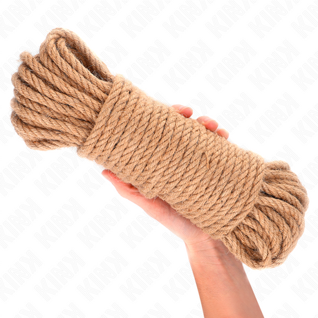 Corde shibari chanvre naturel 20 m embout métal — gros plan