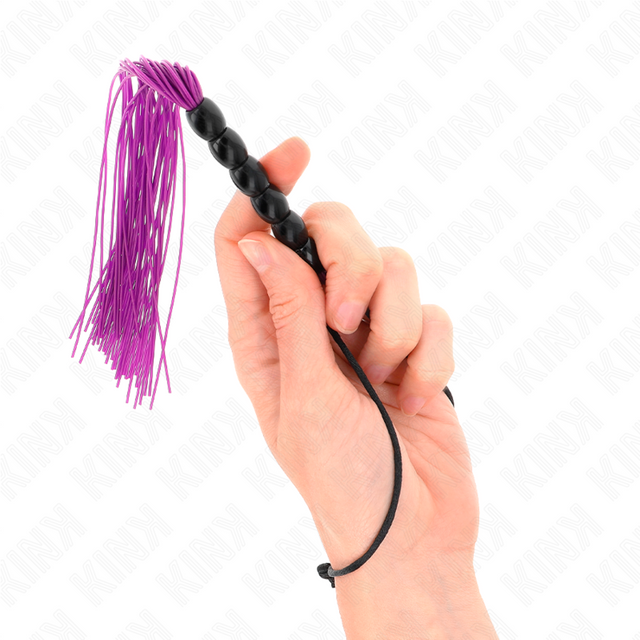 Fouet Mini silicone manche 6 billes violet 26 cm en Silicone violet vu de face