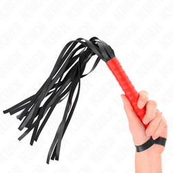Fouet Petit flogger de poche à manche rouge 50 cm en PVC rouge vu de face