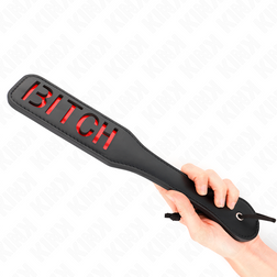 Fouet Paddle marquage cut-out BITCH cuir végan 32 cm en Cuir végan rouge vu de face
