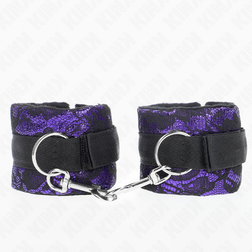 Menottes courtes Kink en dentelle violette et nylon noir, 23 × 6,5 cm