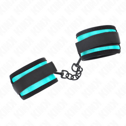 Menottes bondage nylon à velcro liseré turquoise avec chaîne — image 3